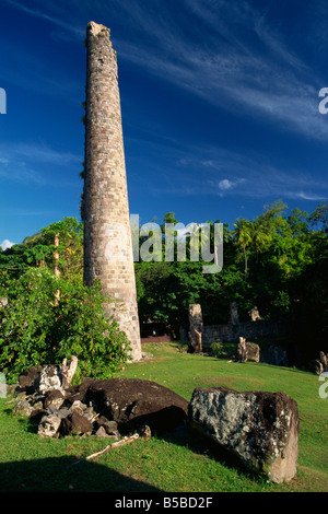 Ruinen der Zuckerfabrik und der Schornstein der Wingfield Estate, Romney Manor, St. Kitts, Leeward-Inseln, West Indies, Caribbean Stockfoto