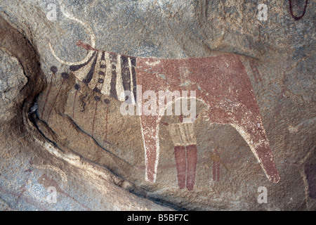 Fünf tausend Jahre alten Höhlenmalereien in Lass Geel Höhlen, Somaliland, Nordsomalia, Afrika Stockfoto