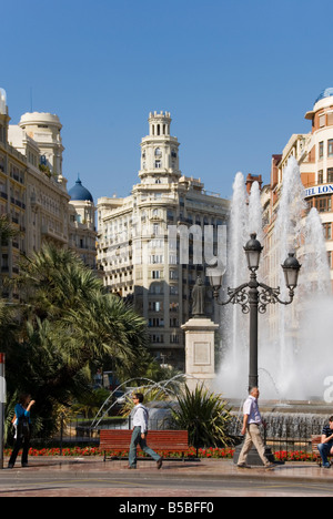 Town Hall Square PLaza Ayuntamiento in der Altstadt von Valencia, Spanien Stockfoto