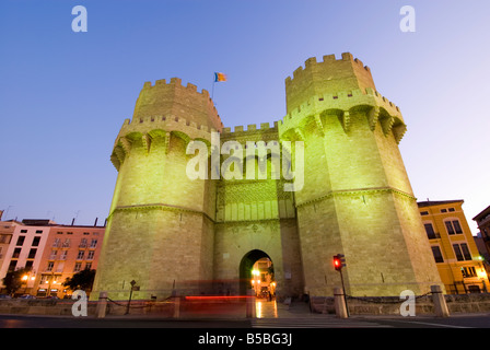 Landmark gotische Stadt Tore Torres de Serrano von Valencia, Spanien Stockfoto