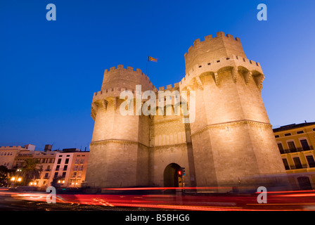 Landmark gotische Stadt Tore Torres de Serrano von Valencia, Spanien Stockfoto