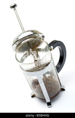 Gebrauchte und Restentleerte Kaffee Kaffeekocher Stockfoto