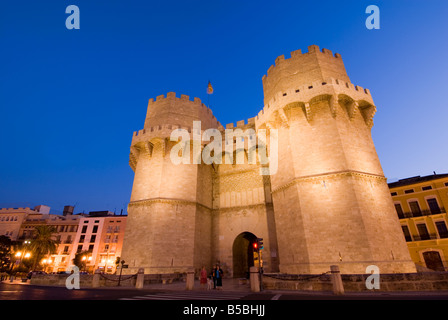 Landmark gotische Stadt Tore Torres de Serrano von Valencia, Spanien Stockfoto