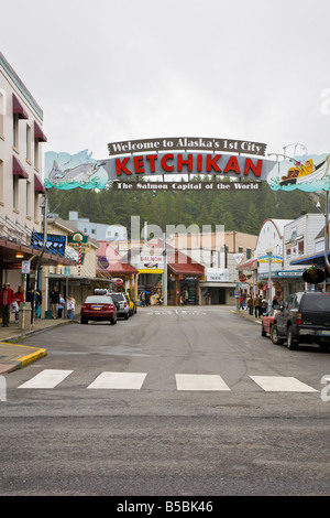 1. Stadt Alaskas - Ketchikan - Lachs-Hauptstadt der Welt willkommen zu unterzeichnen Stockfoto