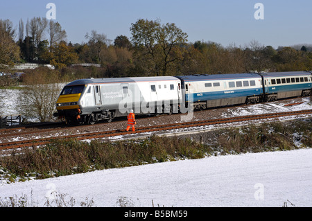 Wrexham und Shropshire Eisenbahn Zug, Snowy, Warwickshire, UK Stockfoto