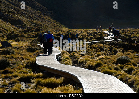 Wanderer im Abschnitt Mangatepopo Tal des Tongariro Crossing, Nordinsel, Neuseeland Stockfoto