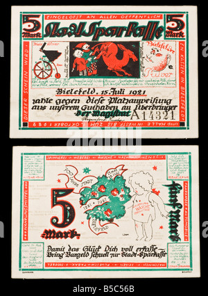 Notgeld oder Rentengeld. Notgeld gedruckt in Deutschland von 1914-22. Stockfoto