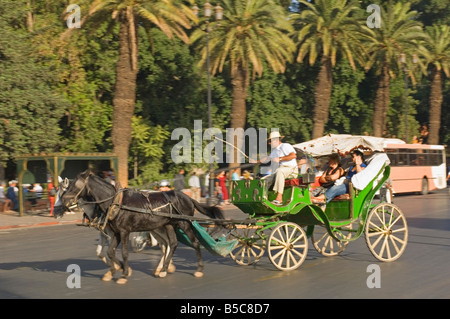 Touristischen Pferd und Kutsche (Caleche) in Marrakesch - langsame Verschlusszeit und schwenken für Bewegungsunschärfe. Stockfoto