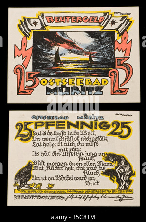 Notgeld oder Rentengeld. Notgeld gedruckt in Deutschland von 1914-22. Stockfoto