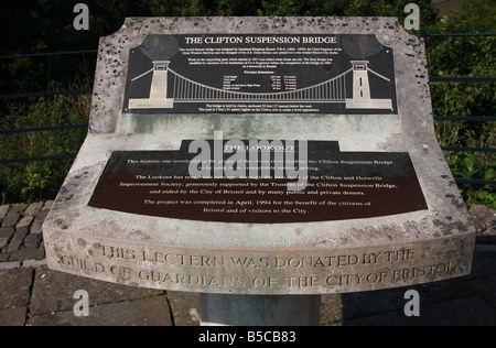 "Die Suche" Plaque, Hinweisschilder und Rednerpult, [Clifton Suspension Bridge], Bristol, England, UK Stockfoto