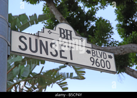 Sunset blvd Zeichen in Beverly Hills Kalifornien Stockfoto