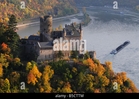 Rhein Tal Burg Katz im Herbst, Deutschland Stockfoto