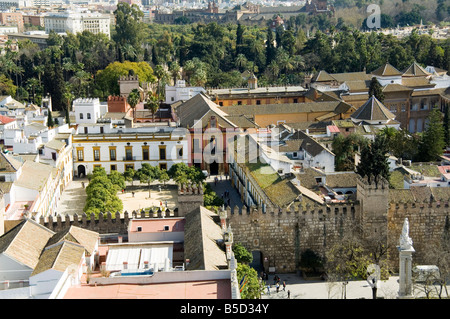 Real Alcazar, gesehen vom Turm La Giralda, Santa Cruz Viertel, Sevilla, Andalusien (Andalusien), Spanien Stockfoto