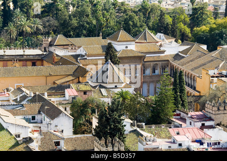 Real Alcazar, gesehen vom Turm La Giralda, Santa Cruz Viertel, Sevilla, Andalusien (Andalusien), Spanien Stockfoto