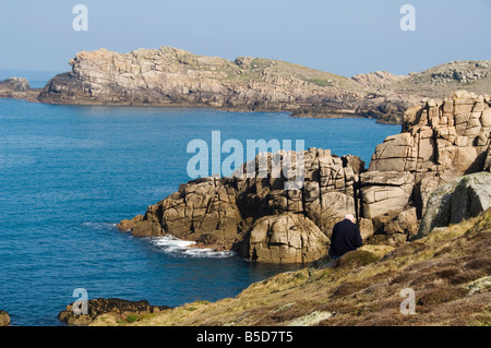 Hölle Bucht an einem ruhigen Tag, Bryer (Bryher), Isles of Scilly, aus Cornwall, Europa Stockfoto