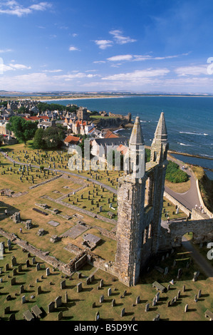 Ruinen der St. Andrews Kathedrale aus dem 14. Jahrhundert, Friedhof und Stadt, St. Andrews, Fife, Schottland, Europa Stockfoto