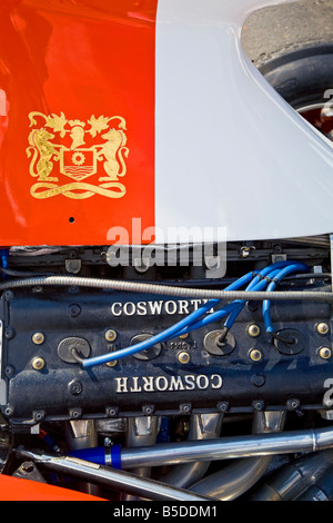 F1-Ford-Cosworth-Motor auf eine historische Formel 1-grand-Prix-Auto. Stockfoto