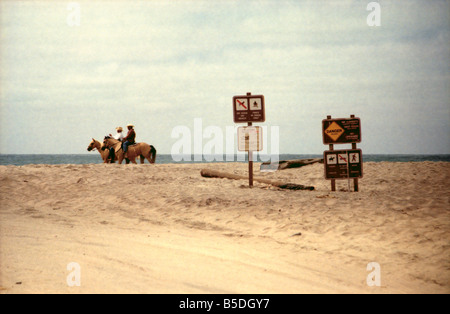 Zwei Männer Reiten entlang des Strandes am Rand Feld State Park. Stockfoto