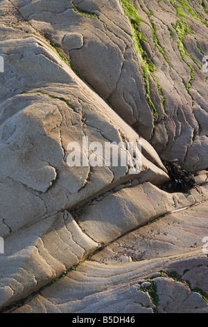 Spittal Strand Mündung des Fluss Tweed in der Nähe von Berwick Felsen auf die tideline Stockfoto