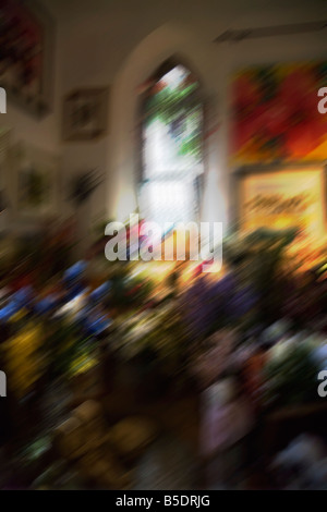 Blumen und Bilder in eine Markthalle und Galerie. Dorset. UK Stockfoto