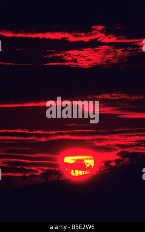 Falschfarbenbild Sonnenaufgang (roter Filter hinzugefügt, um Objektiv). Stockfoto