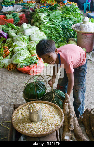 Indonesische junge auf einem Markt in Rantepao auf Sulawesi in Indonesien Stockfoto