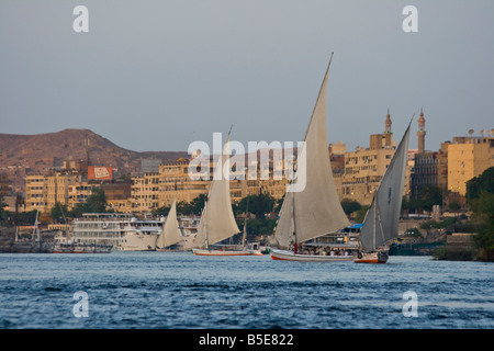 Segelboote Feluke auf dem Nil in Assuan, Ägypten Stockfoto