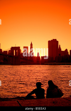 Lower Manhattan Skyline betrachtet aus Brooklyn Bridge Park, Brooklyn, New York City, New York, USA, Nordamerika Stockfoto