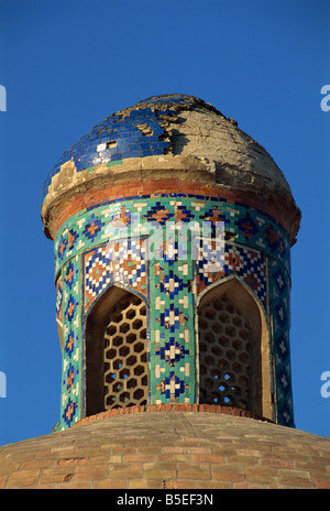 Minarett, Khudayar Khan Palast Wand, Kokand, Usbekistan, Zentralasien Stockfoto