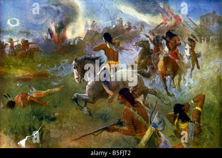 Kampf der Sioux-Indianer gegen die Invasoren im Jahre 1862. Stockfoto