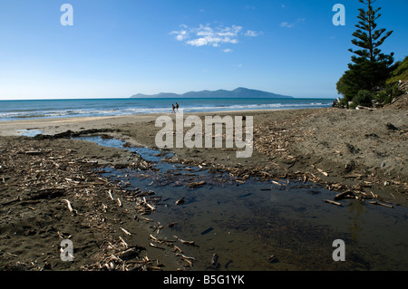 Kapiti Island von Paekakariki Beach, North Island, Neuseeland Stockfoto