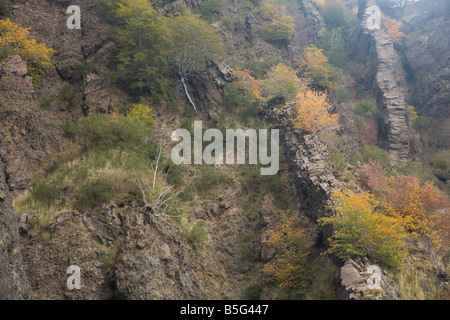 Vulkanische Deiche ausgesetzt in den Wänden des Valle del Bove, Mt, Vulkan Ätna Stockfoto