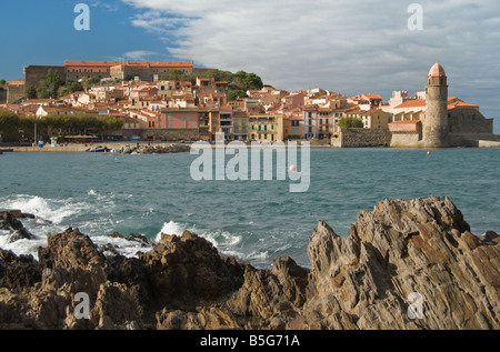 Die mittelalterliche Stadt Collioure in Languedoc Roussillon, Frankreich. Stockfoto