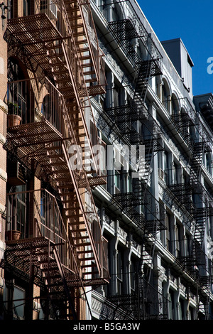 Feuerleitern Soho, New York, New York, Usa, Vereinigte Staaten. Stockfoto