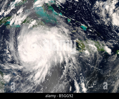 29. August 2008 - Gustav Hurrikan über Jamaika an 18:25 UTC. Stockfoto