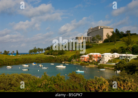 St George Parish Bermuda rosa beherbergt Boote Lagune Stockfoto