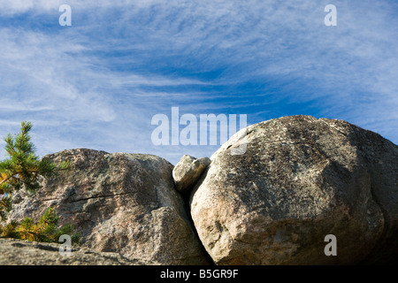 Exponierten Granit Gipfel des alten Lappen Berg mit tiefblauem Himmel, Shenandoah-Nationalpark, Virginia. Stockfoto