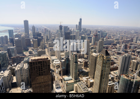 Panorama der Innenstadt (The Loop) und Lake Michigan und von Hancock Tower aus gesehen. Chicago. Illinois. USA Stockfoto