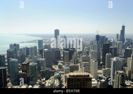 Panorama der Innenstadt (The Loop) und Lake Michigan von Hancock Tower, Blick nach Süden aus gesehen. Chicago. Illinois. USA Stockfoto