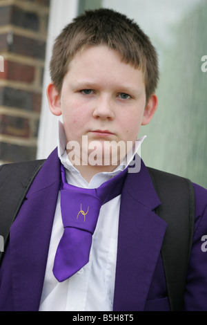 Unglücklich 11 jährigen Jungen der Schule Stockfoto