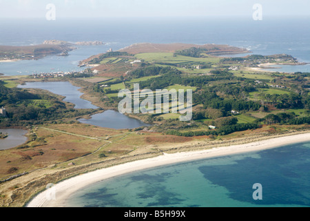 Luftaufnahme von Tresco, Isles of Scilly, UK. Stockfoto