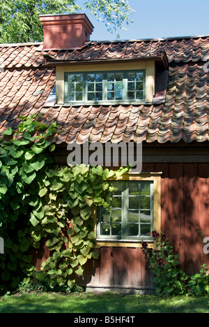 Detail der alten Holzhaus Skansen Djurgarden Stockholm Schweden Stockfoto