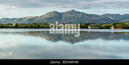 Blick vom südlichen Alloa über den Fluss Forth auf Dumyat in Ochils, Clackmannanshire, Schottland, Großbritannien. Stockfoto