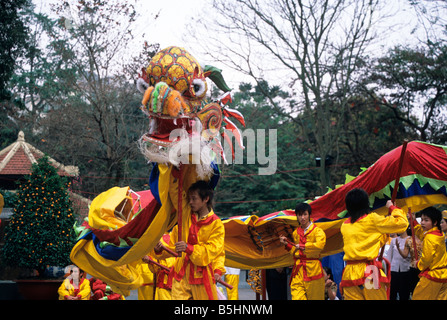 Drachentanz durchgeführt während der Tet Lunar New Year Feierlichkeiten in der Innenstadt von Hanoi Stockfoto