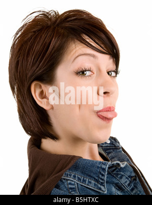 Nahaufnahme der Frau ihre Zunge Stockfoto