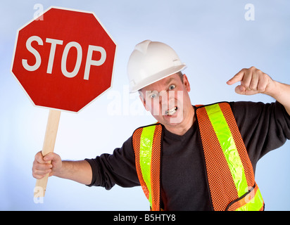 Ein Bauarbeiter bittet wütend damit aufhören etwas Konzept für viele Anwendungen Stockfoto