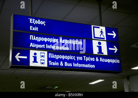 Athen Flughafen Flugzeug Informationen Wegweiser Beschilderung Stockfoto