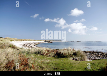 Einem weißen Sandstrand auf der Insel Tresco, Scilly-Inseln, UK. Stockfoto