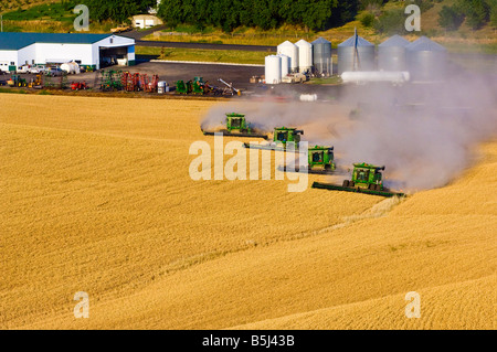 Ein Team von verbindet Ernte Weizen neben der Hofladen in der Palouse Region Washington Stockfoto