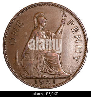 1 Cent alten Pence 1951 einer Konfession Pfennige geprägt niedrigsten Münzen Stockfoto